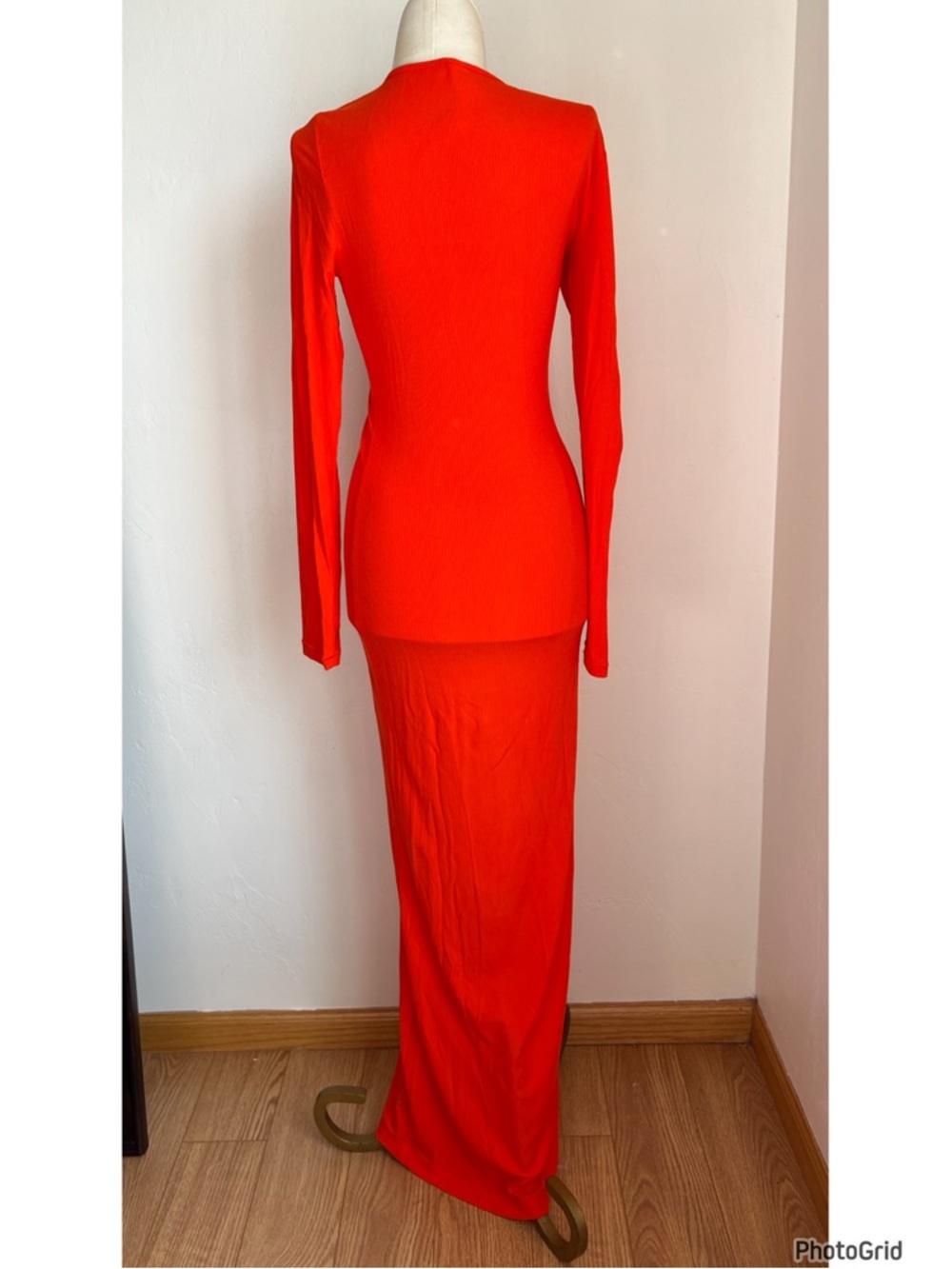 Skims Soft Long Sleeve Lounge Orange Dress Medium Orange - Picture 3 of 5